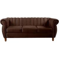 Sofá Chesterfield 3 Lugares Realeza Vintage Retrô Veludo Marrom - 2