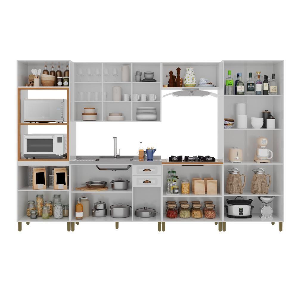Cozinha Modulada 18 Portas 2 Gavetas Com Vidro Reflecta Firenze Branco Indekes Branco - 4