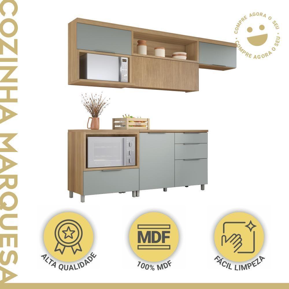 Cozinha Modulada 5 Peças E 5 Gavetas 100% Mdf Marquesa Nature/verde Nesher Nature/verde - 2