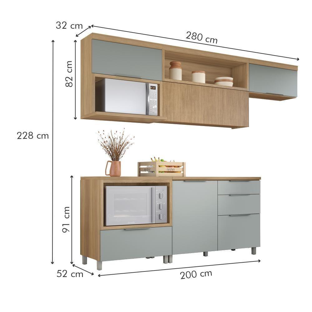 Cozinha Modulada 5 Peças E 5 Gavetas 100% Mdf Marquesa Nature/verde Nesher Nature/verde - 3