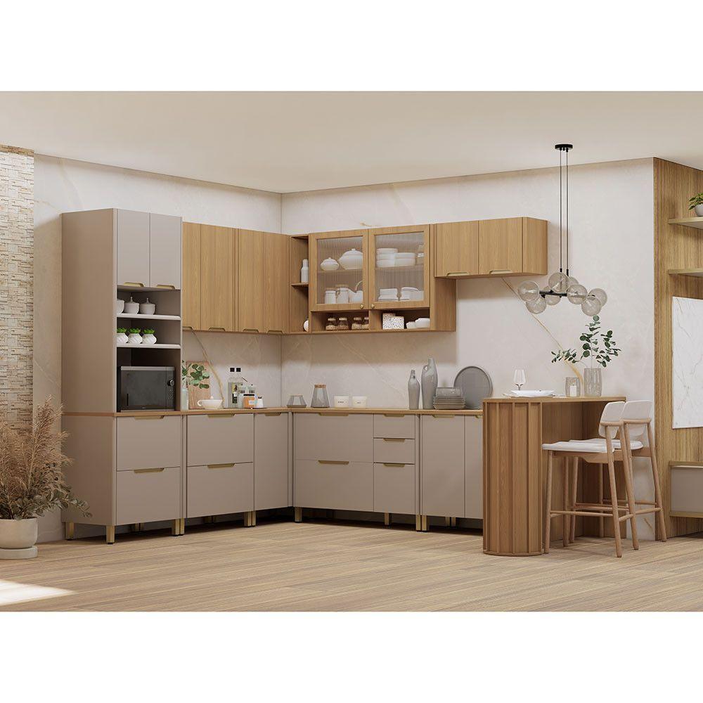 Cozinha Modulada Completa De Canto 10 Peças Com Tampo Lumina Cinammon/Freijó - 1