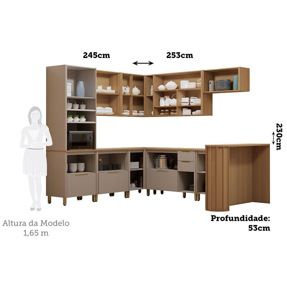 Cozinha Modulada Completa De Canto 10 Peças Com Tampo Lumina Cinammon/Freijó - 6