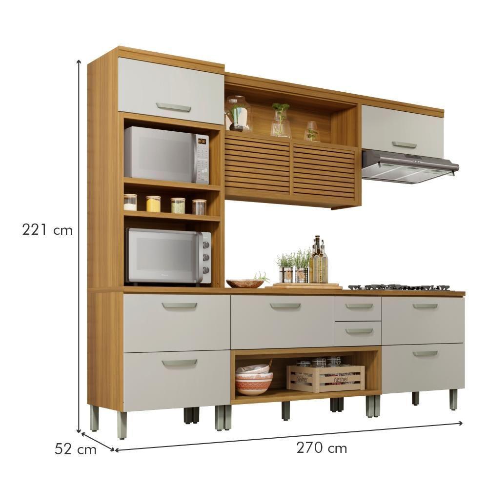 Cozinha Completa 5 Portas 4 Gavetas Ripado 100% Mdf Princesa Freijó/off White Nesher Freijó/off White - 2