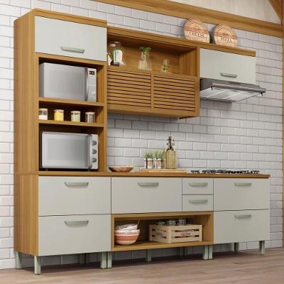 Cozinha Completa 5 Portas 4 Gavetas Ripado 100% Mdf Princesa Freijó/off White Nesher Freijó/off White