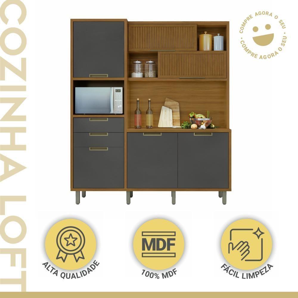 Cozinha Compacta Loft Imperatriz 6 Portas 2 Gavetas 100% Mdf Freijó/grafite Nesher Freijó/grafite - 3