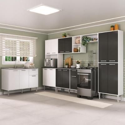 Armário De Cozinha Modulada Completa 6 Peças Com Balcão Para Pia Siena Multimóveis Mp2285 Branco/preto