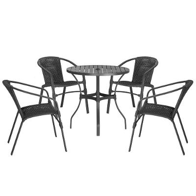 04 Cadeiras Floripa E Mesa Roma 80cm Preta Trama Original Preto