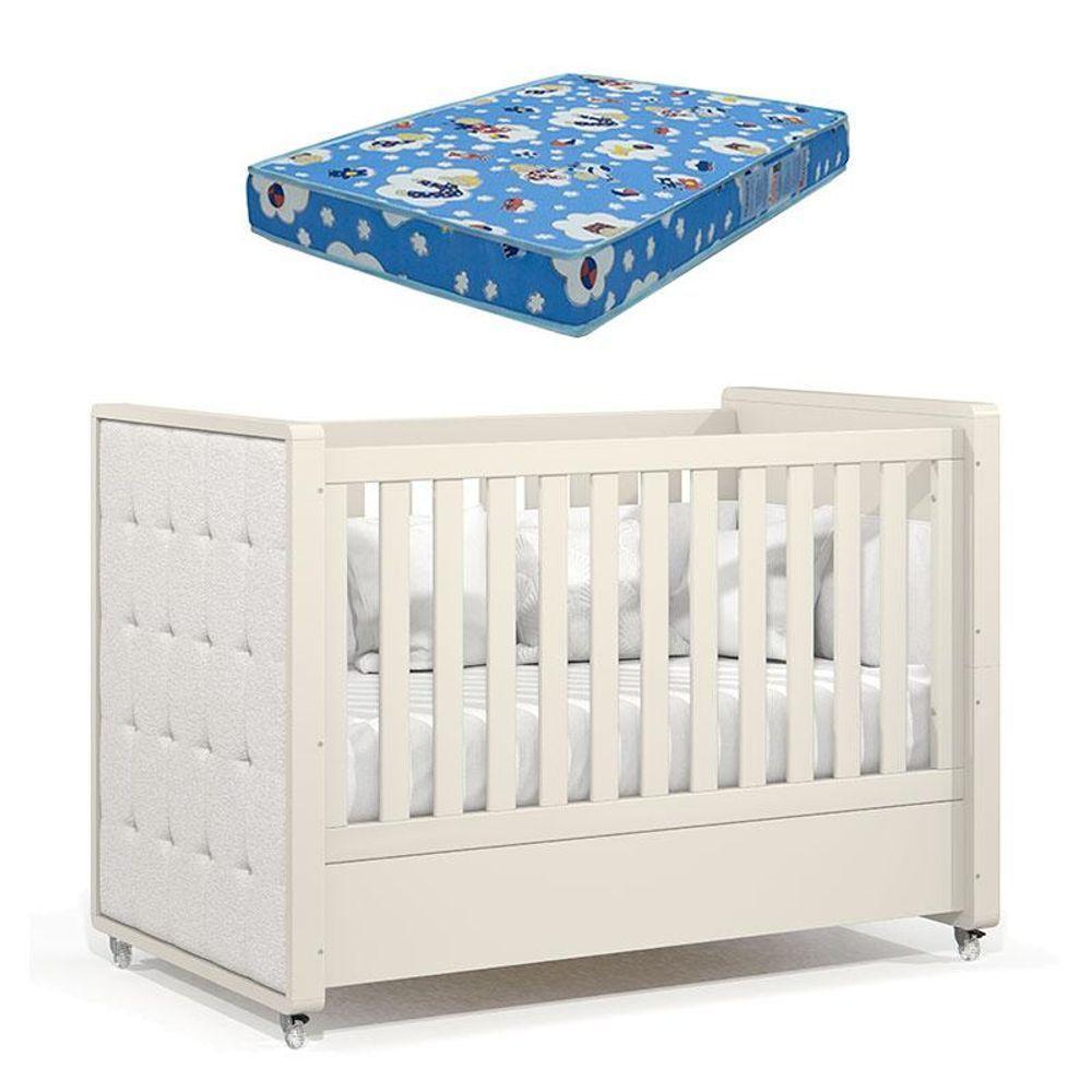 Berço Americano Tutto New Off White Com Capitonê New Boucle E Colchão Ortobom - Matic - 1