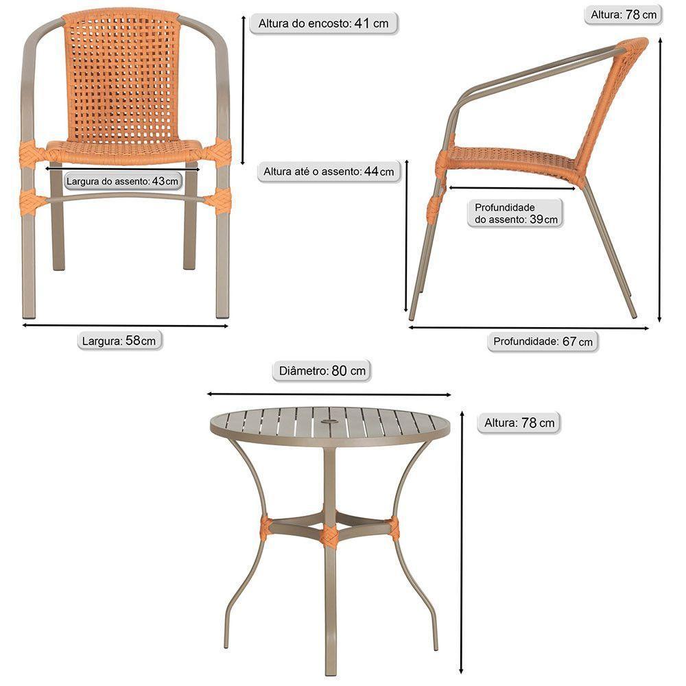 04 Cadeiras Floripa E Mesa Roma 80cm Fendi Trama Original Terra Cota - 2
