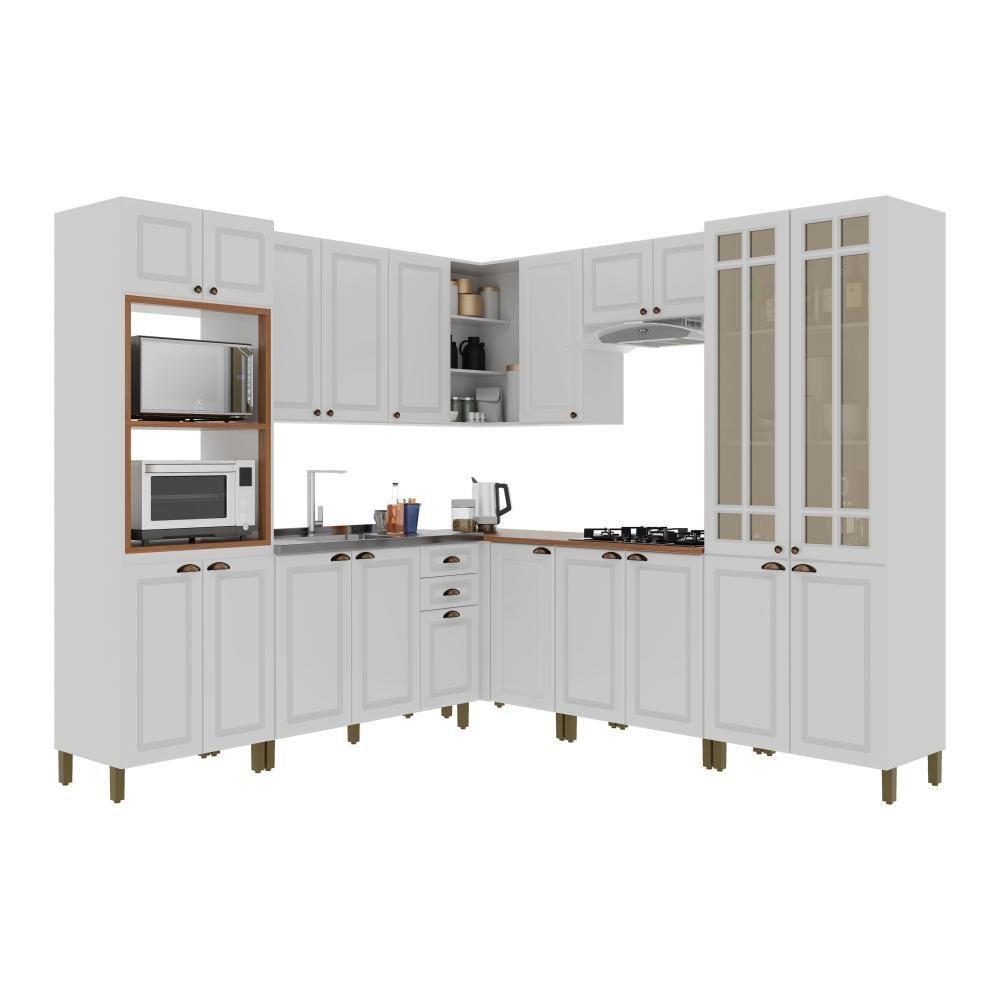 Cozinha Modulada 20 Portas 2 Gavetas Com Vidro Reflecta Firenze Branco Indekes Branco - 1