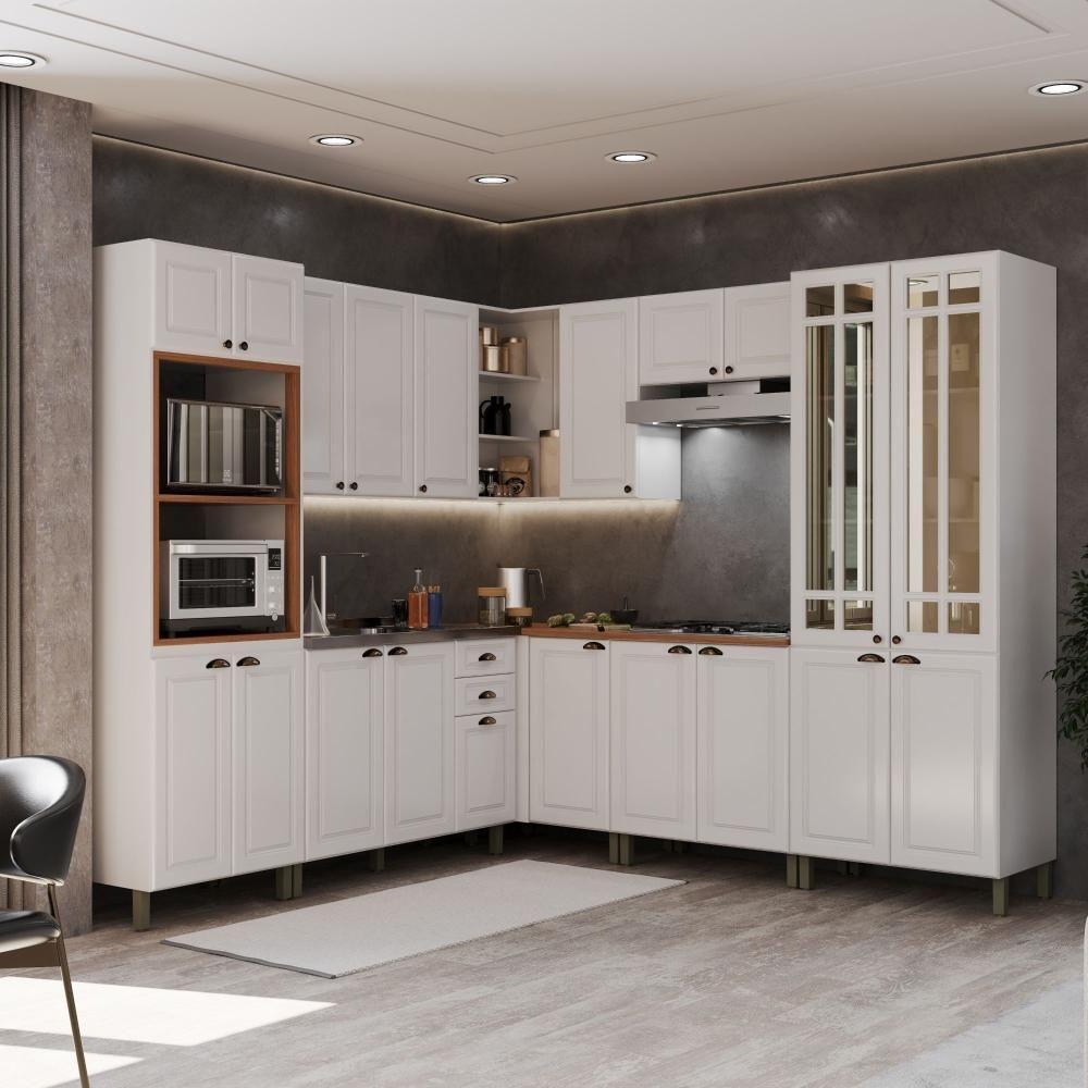 Cozinha Modulada 20 Portas 2 Gavetas Com Vidro Reflecta Firenze Branco Indekes Branco - 2