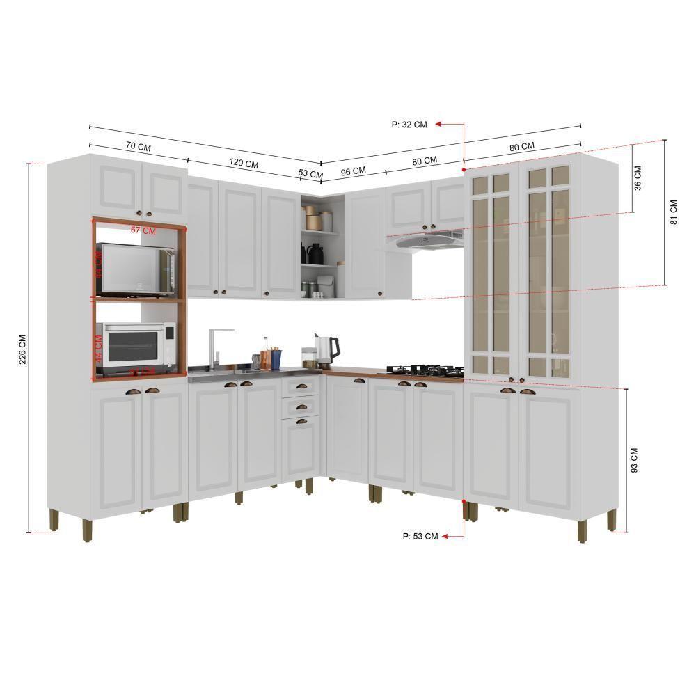 Cozinha Modulada 20 Portas 2 Gavetas Com Vidro Reflecta Firenze Branco Indekes Branco - 4