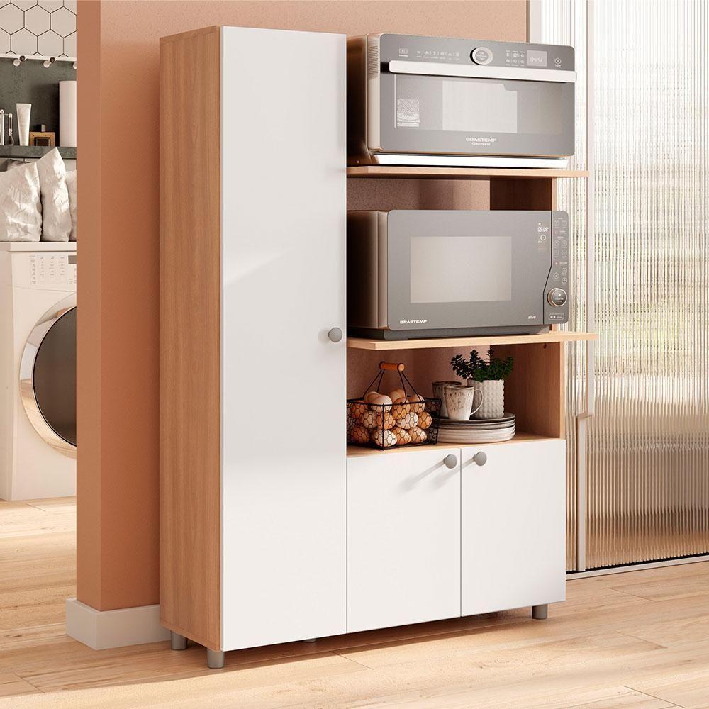 Armário De Cozinha Multiuso âmbar 3 Portas Forno E Micro Freijó Com Branco Freijó Com Branco - 1