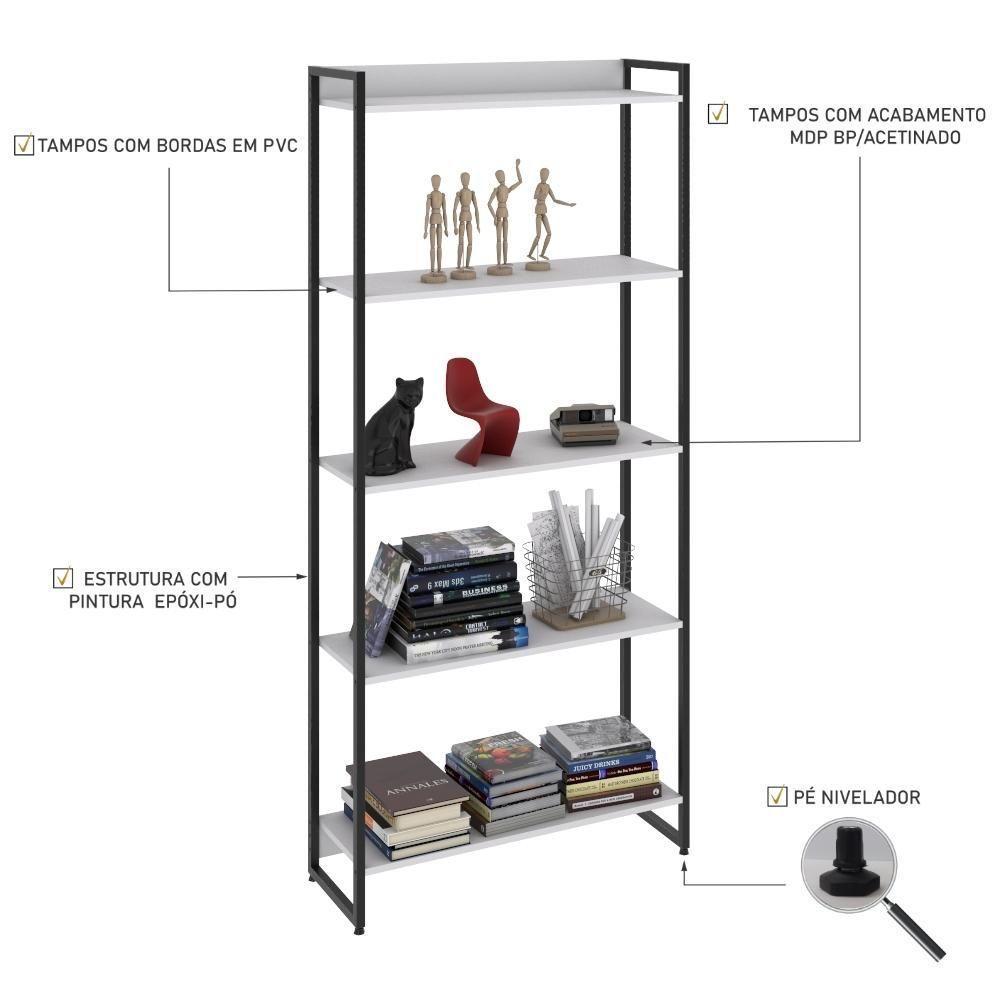 Estante Dynamica 80x30x187cm C/05 Prateleiras Branco Chess / Est.preta Branco Chess / Est.preta - 4