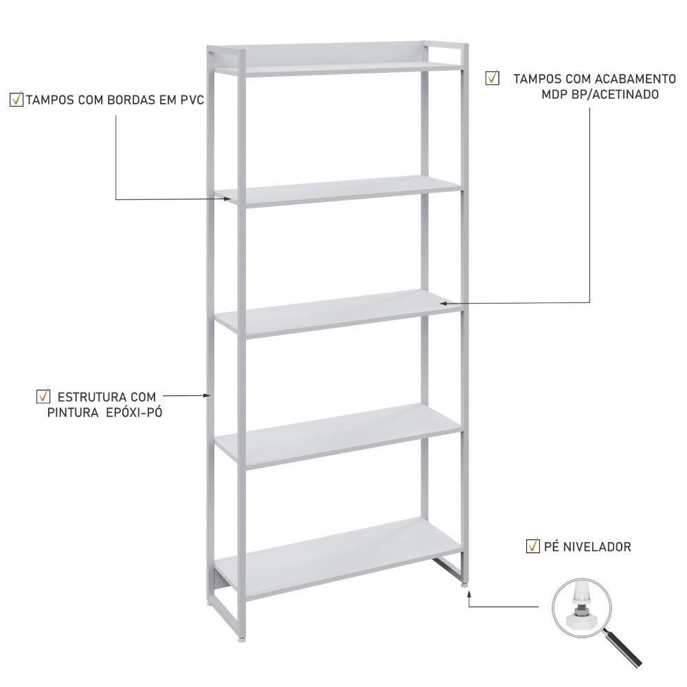Estante Dynamica 80x30x187cm C/05 Prateleiras Branco Chess / Est.branca Branco Chess / Est.branca - 3