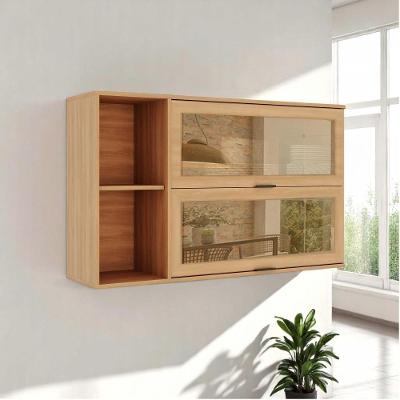 Armário Aéreo Castanha 1200mm Com 2 Portas De Vidro - Freijó E Cinza