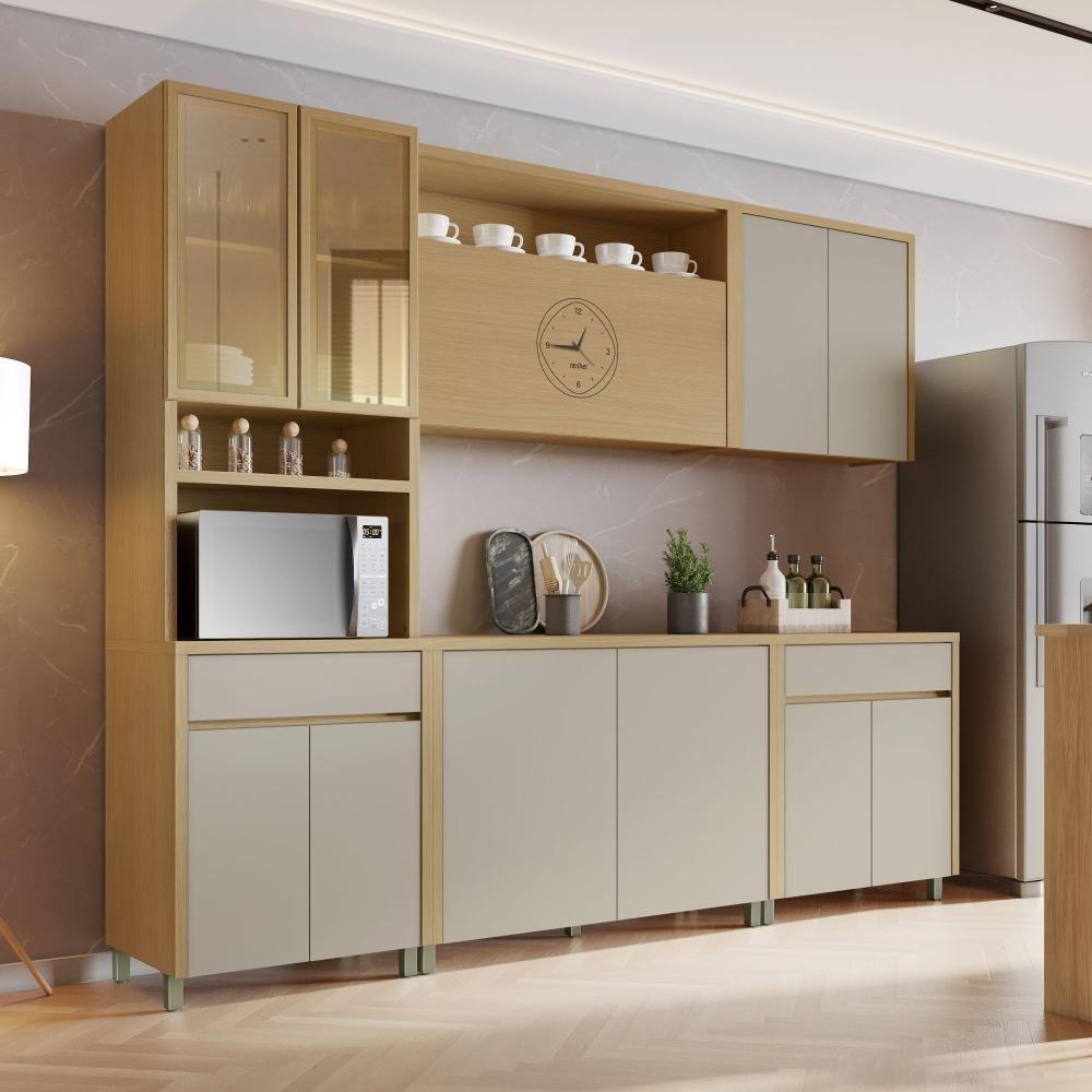 Cozinha Completa 11 Portas 2 Gavetas Condessa Carvalho/greige Nesher Carvalho/greige - 1