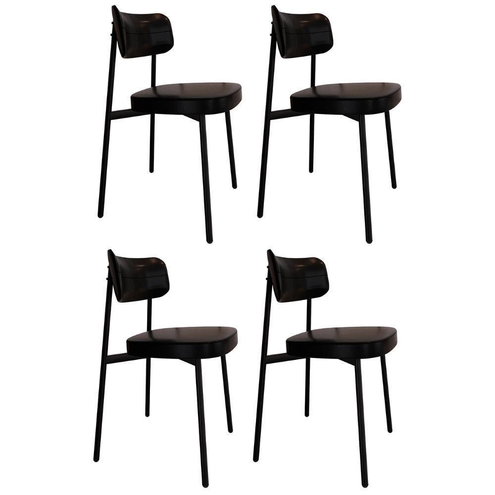 Cadeira De Jantar Estofada Kit 4 Ella M25 Sintético Preto - Mpozenato - 1