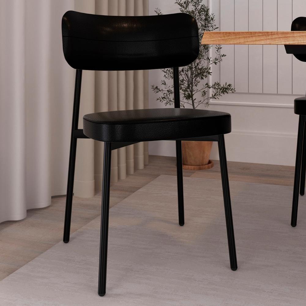 Cadeira De Jantar Estofada Kit 4 Ella M25 Sintético Preto - Mpozenato - 2