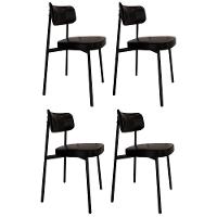 Cadeira De Jantar Estofada Kit 4 Ella M25 Sintético Preto - Mpozenato - 1