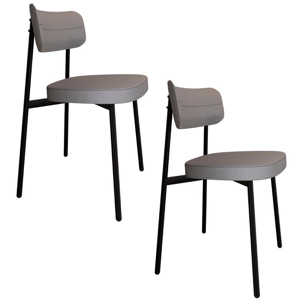 Cadeira De Jantar Estofada Kit 2 Ella M25 Linho Cinza Cl - Mpozenato - 1