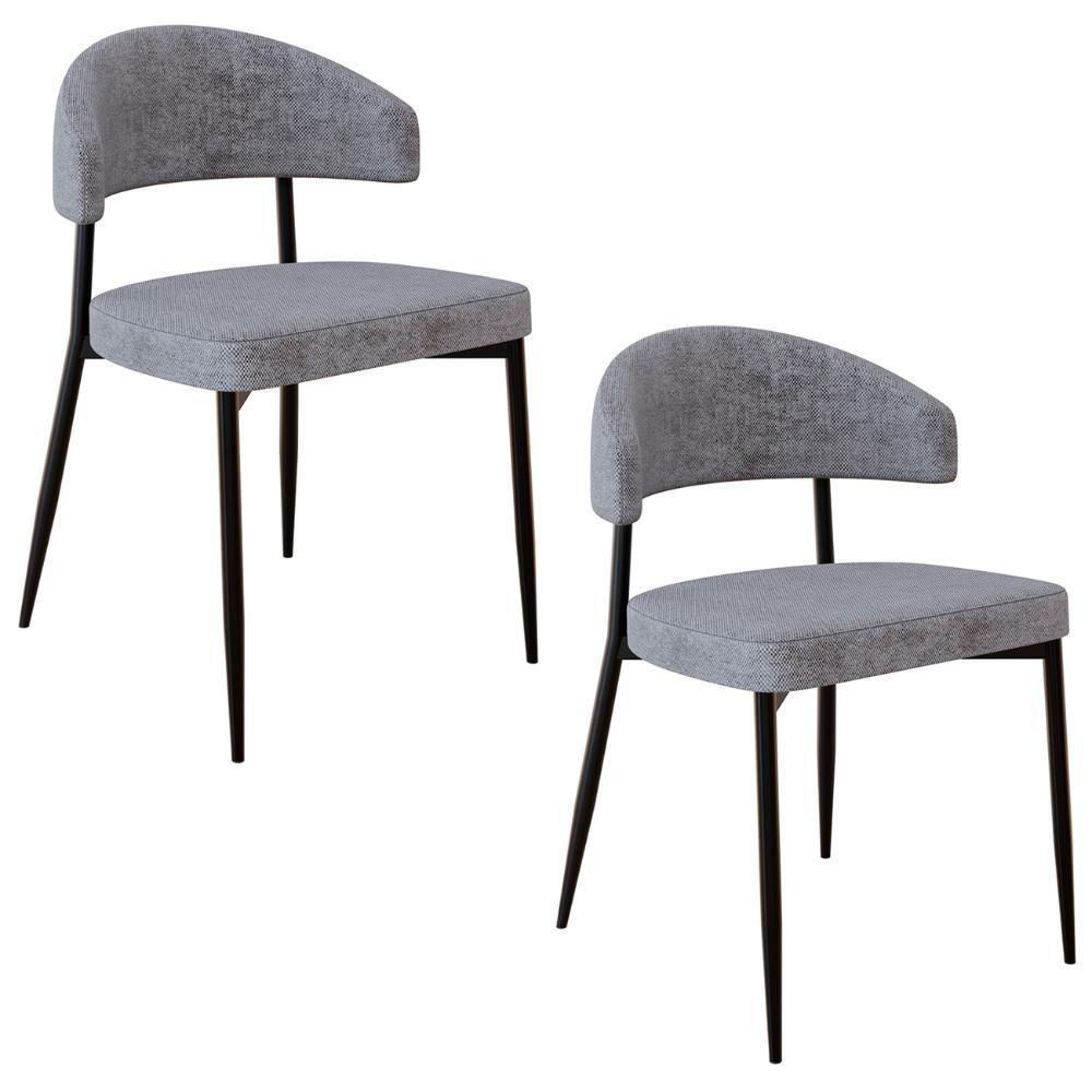 Cadeira De Jantar Estofada Kit 2 Chloe M25 Linho Lautrec Cinza - Mpozenato - 1