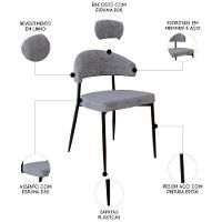 Cadeira De Jantar Estofada Kit 2 Chloe M25 Linho Lautrec Cinza - Mpozenato - 3