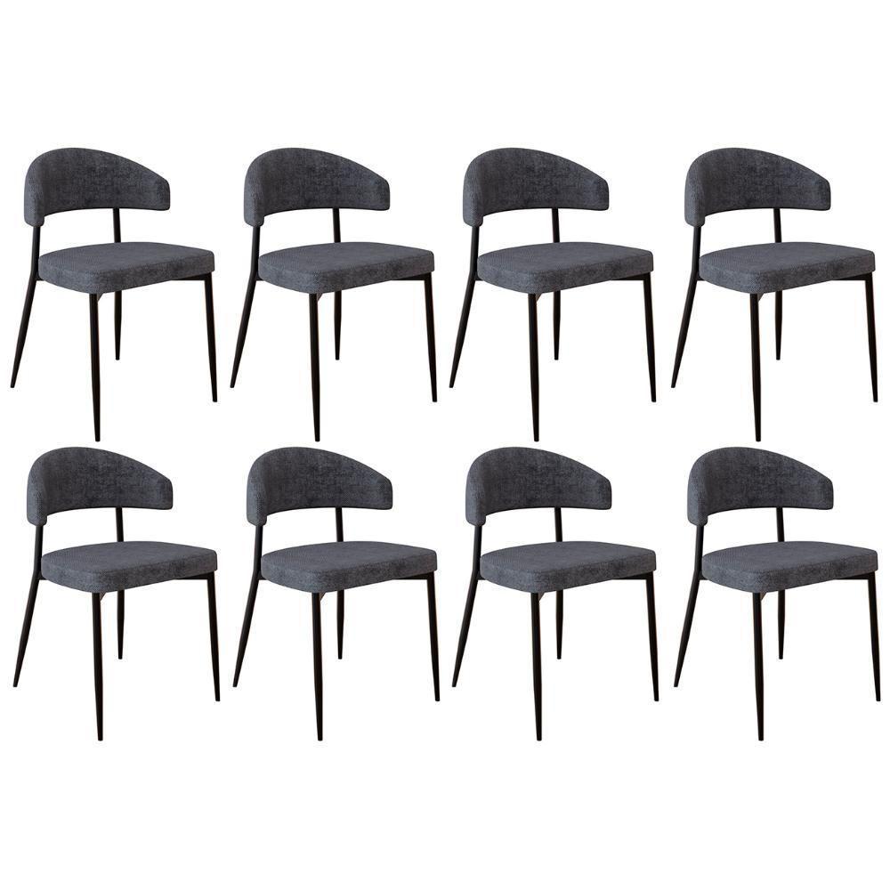 Cadeira De Jantar Estofada Kit 8 Chloe M25 Linho Lautrec Grafite - Mpozenato - 1