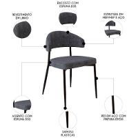 Cadeira De Jantar Estofada Kit 8 Chloe M25 Linho Lautrec Grafite - Mpozenato - 3