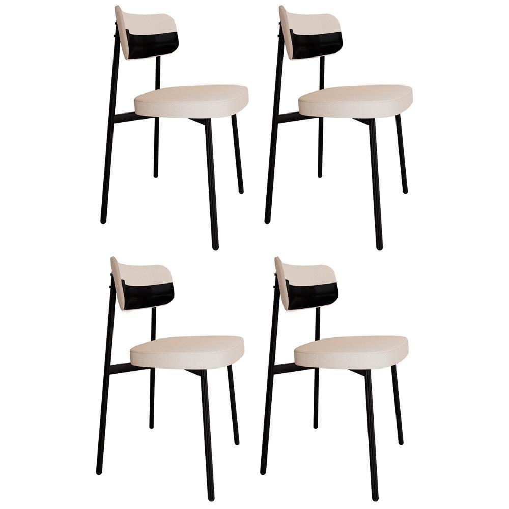 Cadeira De Jantar Estofada Kit 4 Ella M25 Linho Palha-preto - Mpozenato - 1