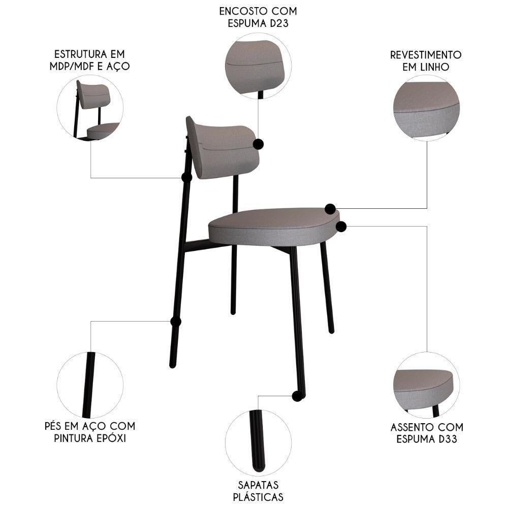 Cadeira De Jantar Estofada Fixa Ella M25 Linho Cinza Cl - Mpozenato - 3