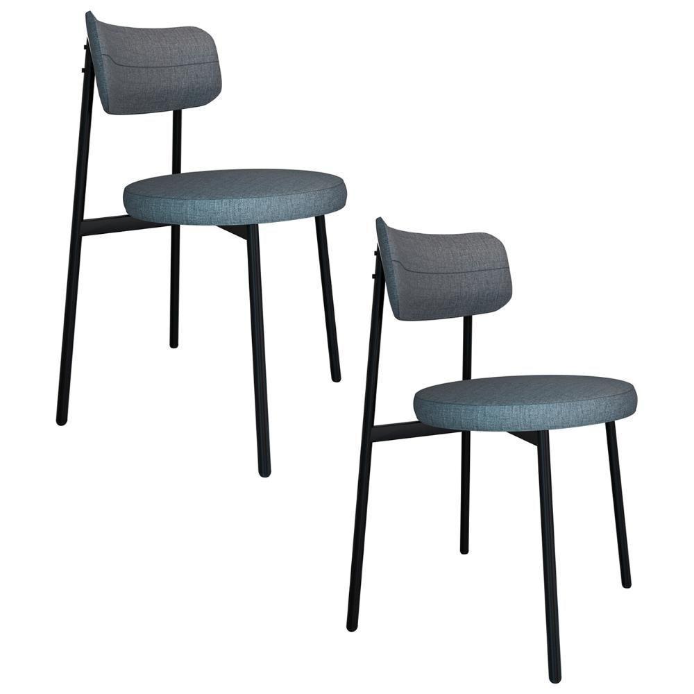 Cadeira De Jantar Estofada Kit 2 Nyka M25 Linho Cinza - Mpozenato - 1
