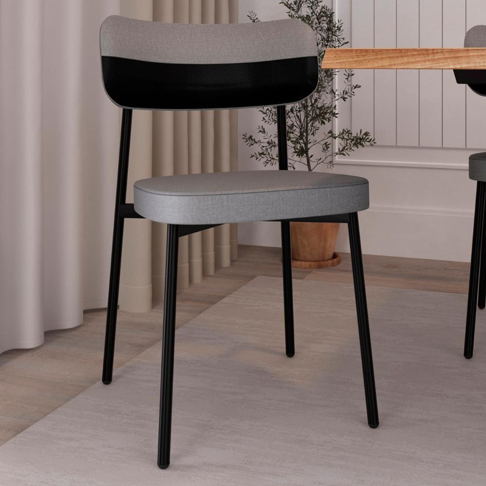 Cadeira De Jantar Estofada Fixa Ella M25 Linho Cinza Cl-preto - Mpozenato - 2