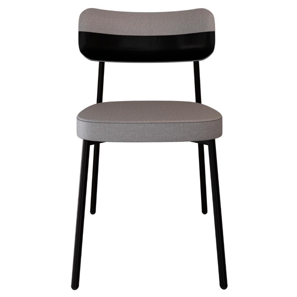 Cadeira De Jantar Estofada Fixa Ella M25 Linho Cinza Cl-preto - Mpozenato - 5