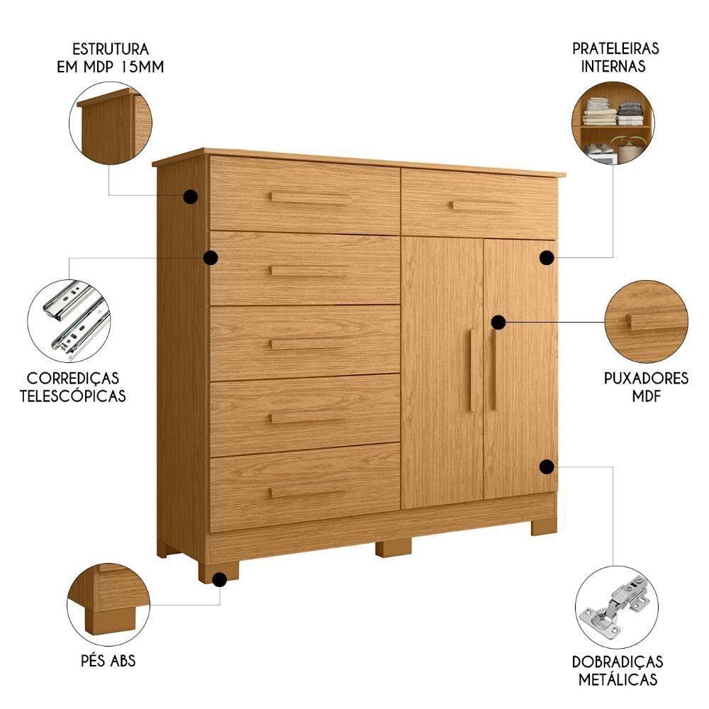 Cômoda Para Quarto 2 Portas 124cm Ester A02 Cinamomo - Mpozenato - 3