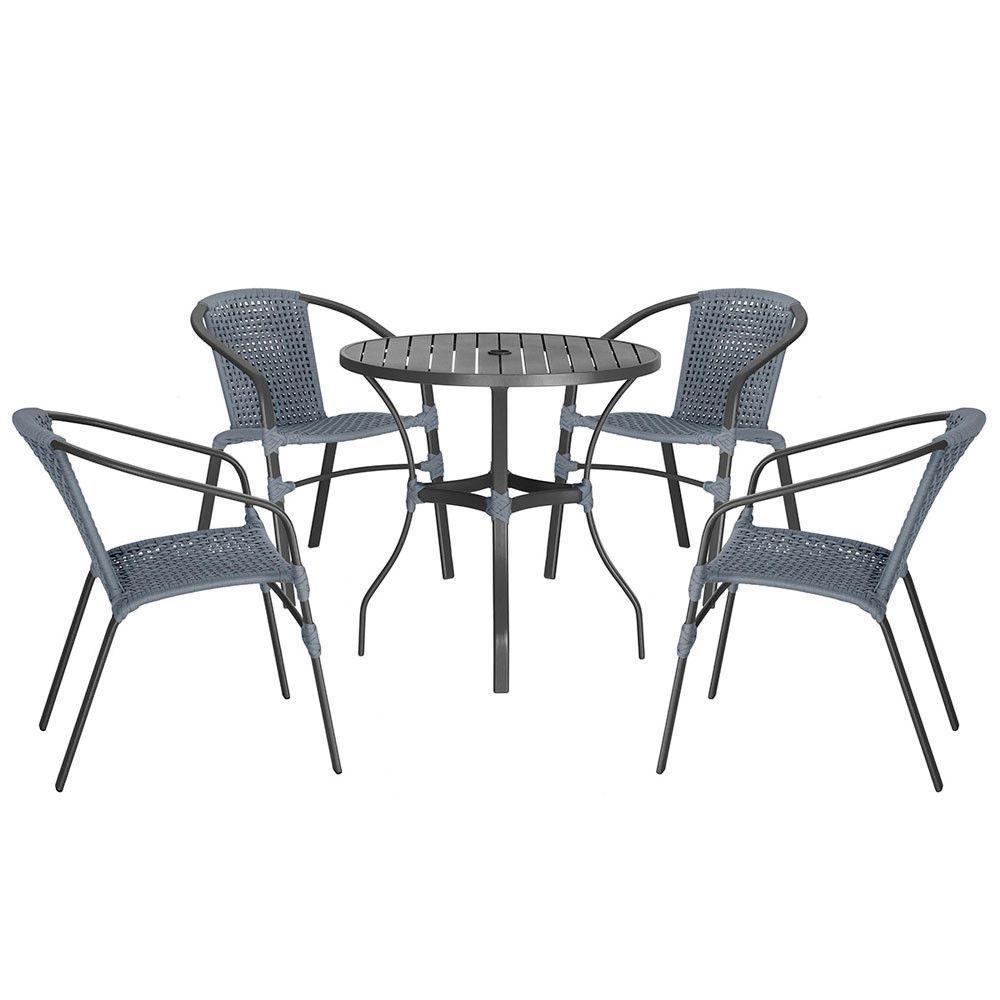 Jogo 4 Cadeiras Corda Nautica E Mesa Tampo Ripado Varanda Prata - 1