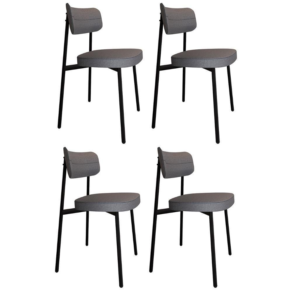 Cadeira De Jantar Estofada Kit 4 Ella M25 Linho Cinza - Mpozenato - 1