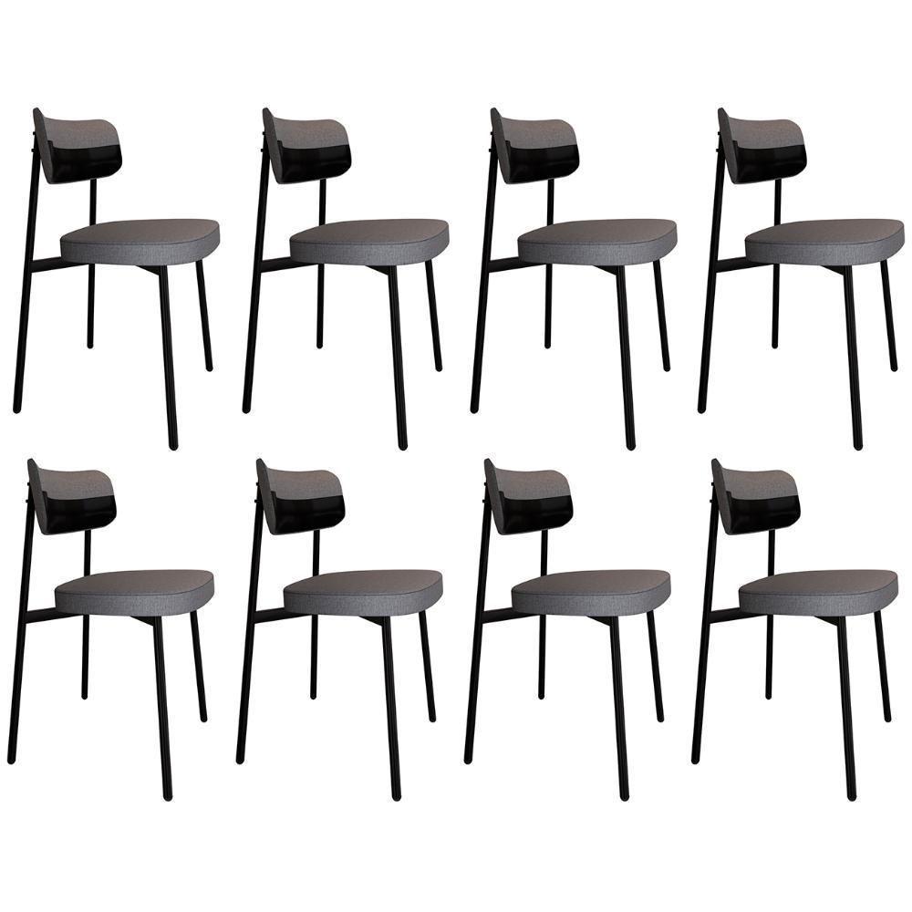 Cadeira De Jantar Estofada Kit 8 Ella M25 Linho Cinza-preto - Mpozenato - 1