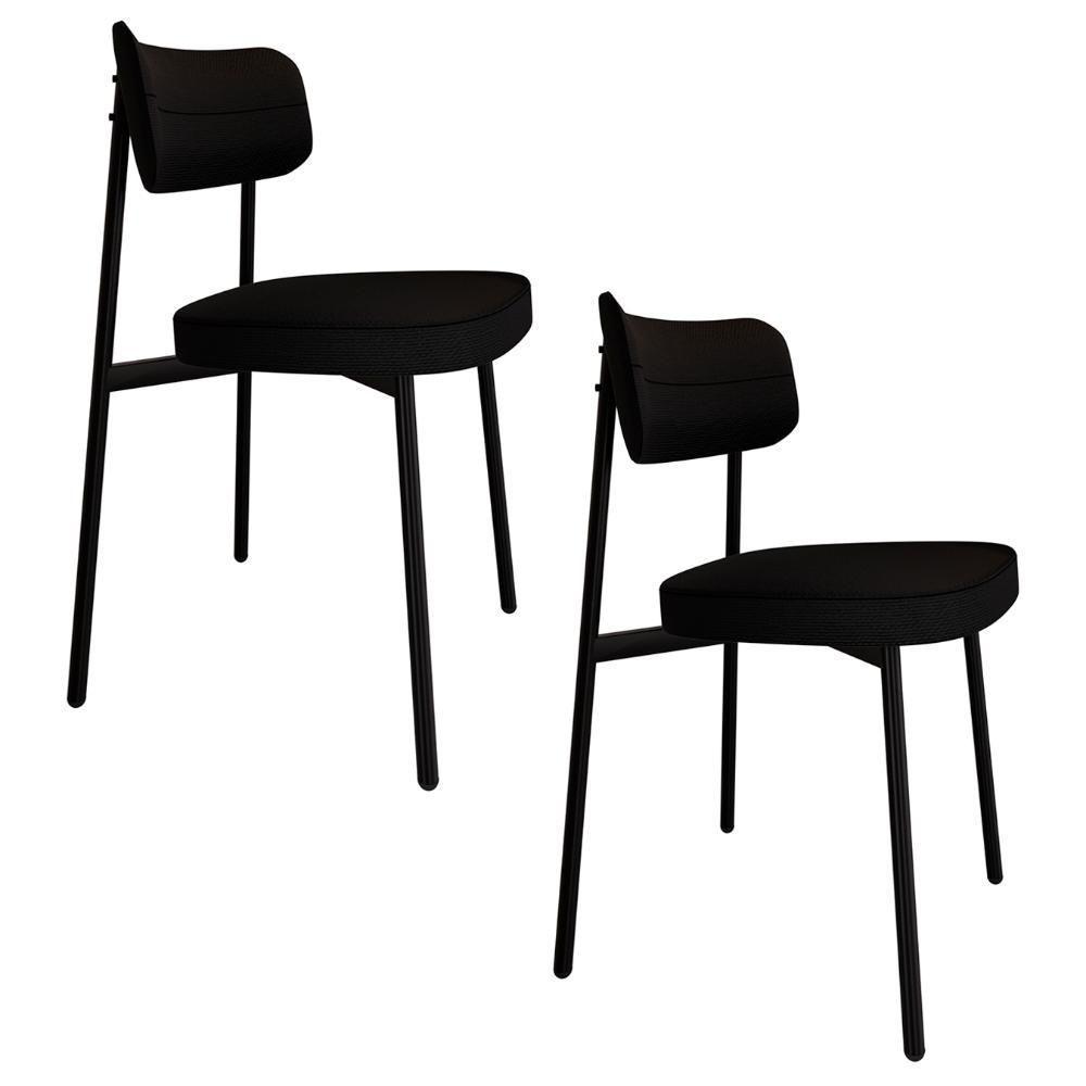 Cadeira De Jantar Estofada Kit 2 Ella M25 Linho Grafite - Mpozenato - 1