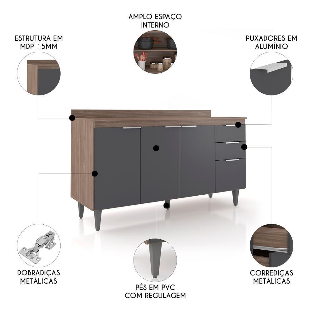Balcão De Cozinha Com Tampo 150cm Pérola Freijó-grafite Z34 - Mpozenato - 3