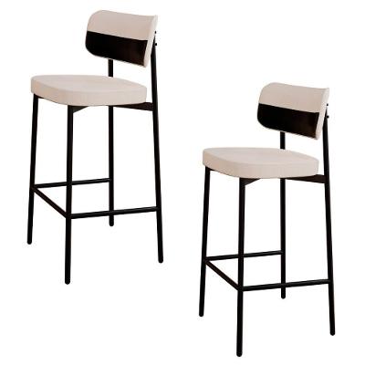 Banqueta Alta Bar Estofada Kit 2 Ella M25 Linho Palha-preto - Mpozenato