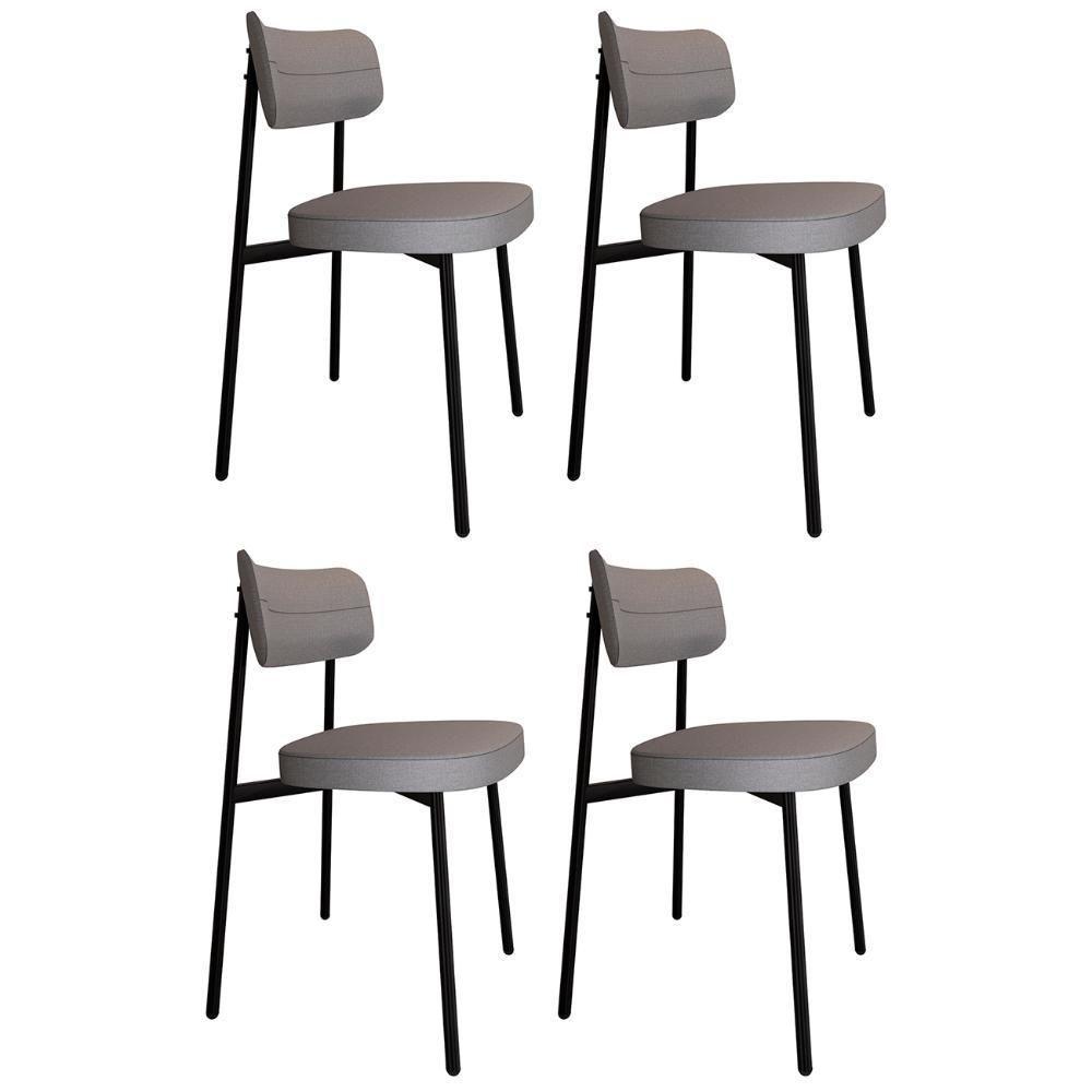Cadeira De Jantar Estofada Kit 4 Ella M25 Linho Cinza Cl - Mpozenato - 1