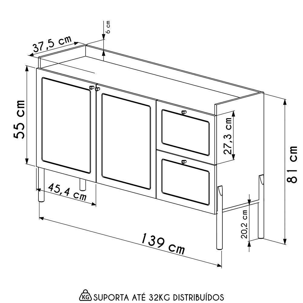 Balcão Aparador Buffet Pés De Madeira Arlo A10 Nero-preto - Mpozenato - 4