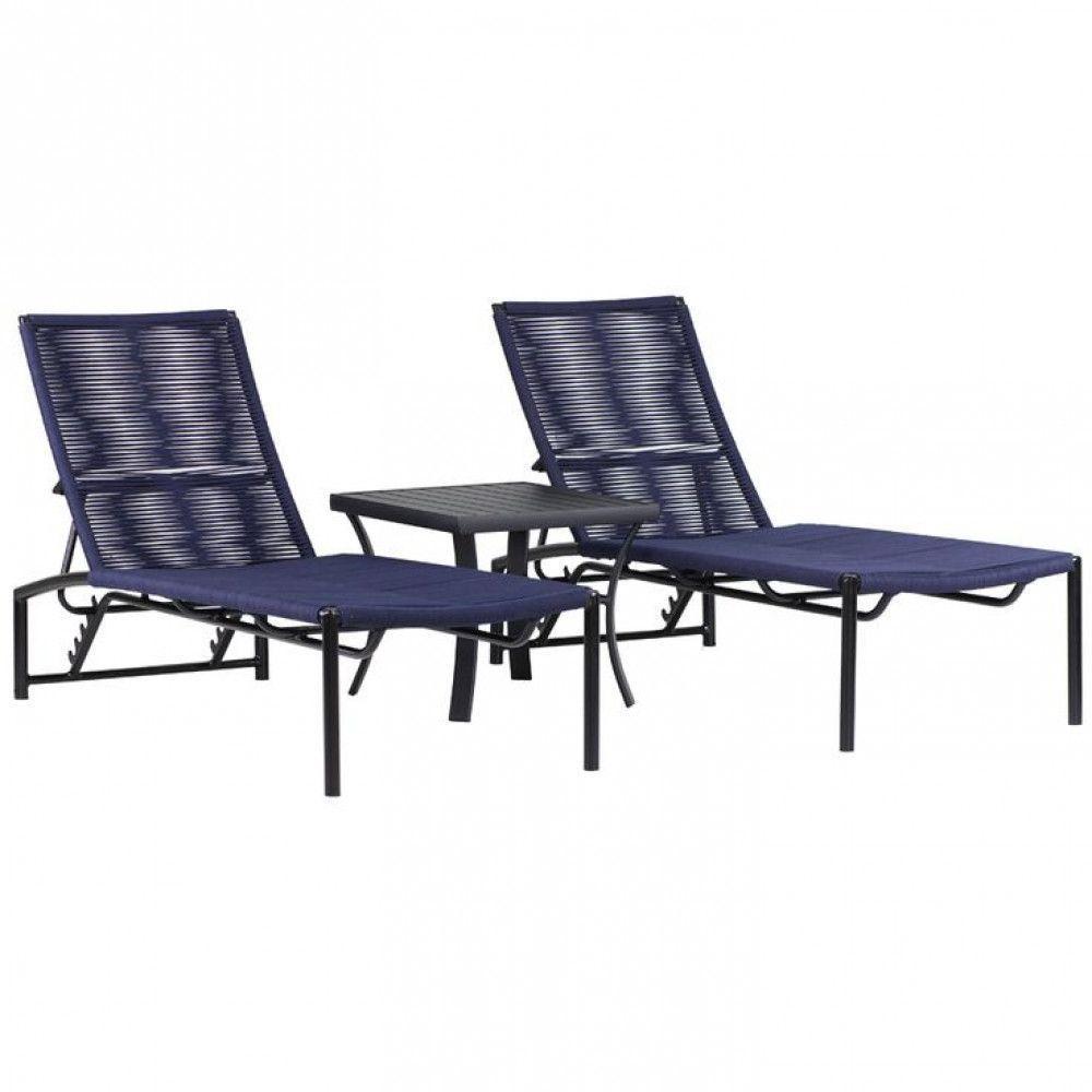 2 Espreguiçadeiras Corda Náutica Mesa Piscina Jardim Terra Cota - 1