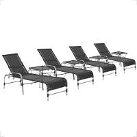 4 Espreguiçadeira Catar E 4 Mesa Garden Alumínio E Fibra Preto - 1