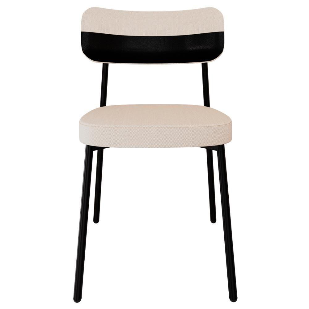 Cadeira De Jantar Estofada Kit 8 Ella M25 Linho Palha-preto - Mpozenato - 6