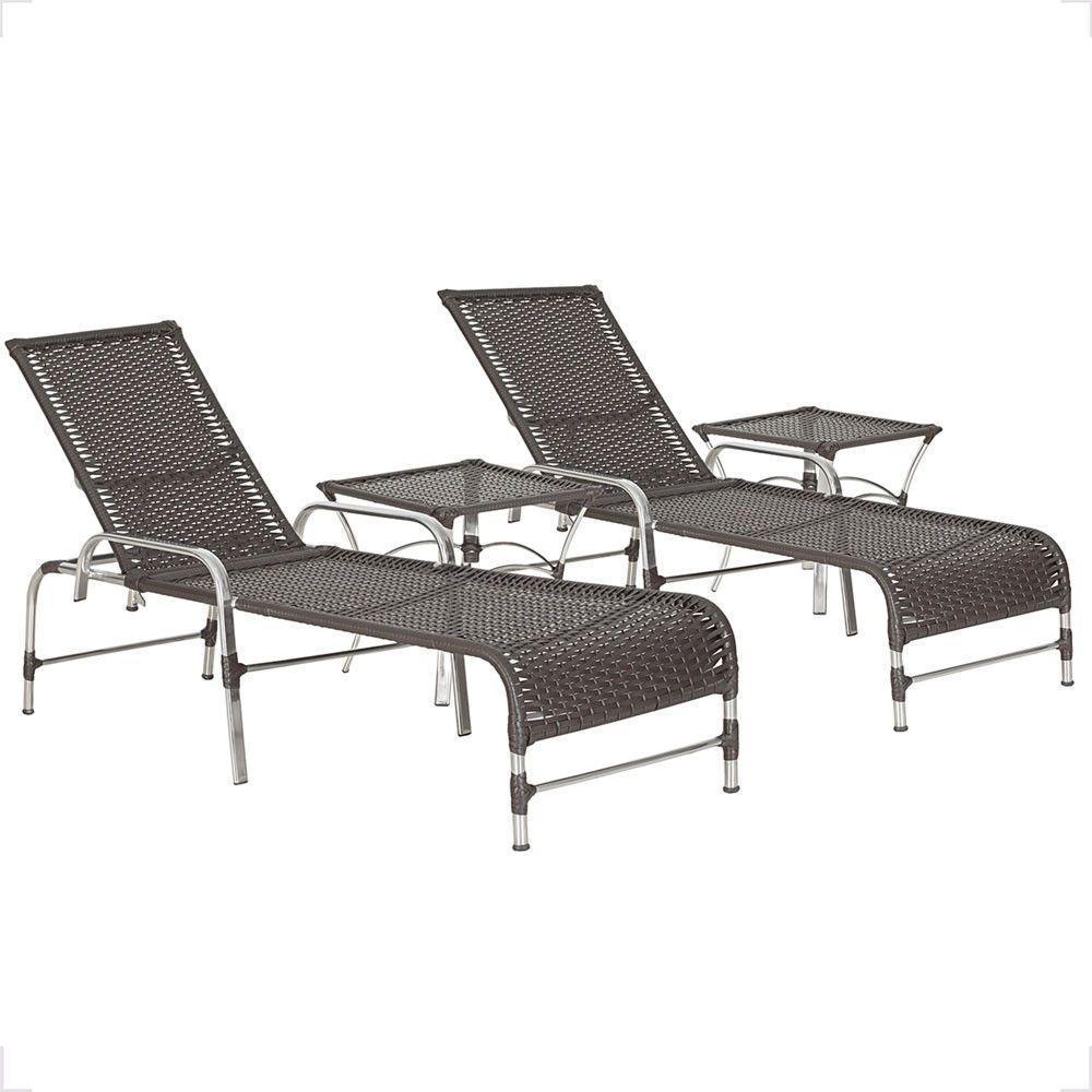 2 Espreguiçadeira Catar E 2 Mesa Garden Alumínio E Fibra Tabaco - 1