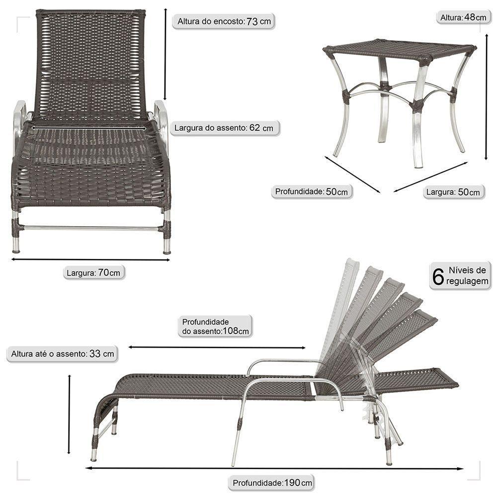 2 Espreguiçadeira Catar E 2 Mesa Garden Alumínio E Fibra Tabaco - 2