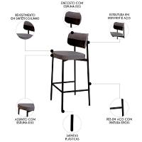 Banqueta Alta Bar Estofada Kit 4 Ella M25 Linho Cinza-preto - Mpozenato - 3