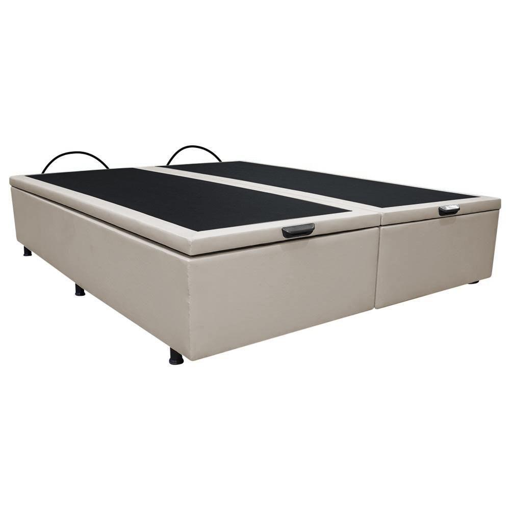 Base Box Baú Para Cama Casal King 192x203cm Bipartido Liz S05 Sintético Bege - Mpozenato - 1